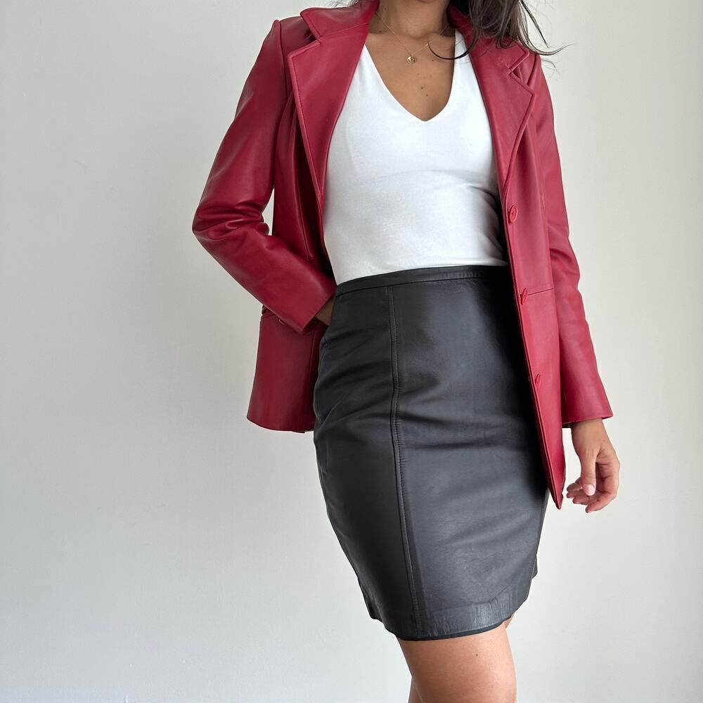 Vintage Leather Skirt Waist 26 High Rise Pencil Y2K Black 2000 I.N.C Cyber Retro